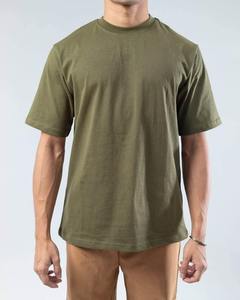 เสื้อยืดคอกลมแขนสั้นสำหรับผู้ชายสีเขียวมะกอกเสื้อลำลองคอกลมสำหรับ100% ผ้าคอตตอนถักสีทึบดีไซน์ว่างเปล่าสำหรับผู้ชาย - Product Image 1