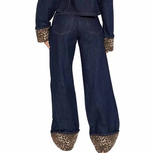 Pantalon ample à jambes droites pour femmes, nouveau style, avec ourlet roulé et patchwork imprimé léopard, jean à jambes larges - Product Image 4