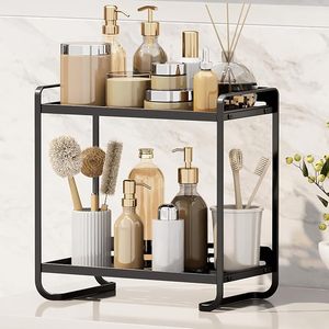 Organizador de almacenamiento de encimera de metal de 2 niveles, negro, para cocina, 10.8 x 5.7 pulgadas - Product Image 5