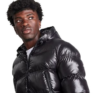 Veste d'hiver décontractée pour homme, noire, à capuche, en duvet, coupe-vent, coupe régulière, fermeture éclair, couleur unie, épaisse et isolée - Product Image 5