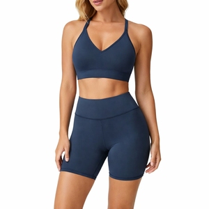 High Quality Women's Reversible Yoga Sets Shorts Adjustable <b>Cross</b> Back Sports Bras Leggings Gym Fitness Active Wear - Product Image 2