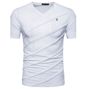 Nouveau T-shirt élégant en gros OEM de haute qualité à col en V, impression personnalisée du logo, T-shirt uni à col en V pour homme - Product Image 1