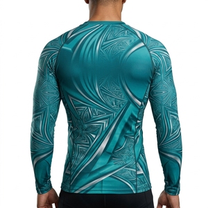 Mens Teal <b>Geometric</b> Print Compression <b>Shirt</b> Long Sleeve Athletic Gym Running Training Sportswear Performance Base Layer - Product Image 2