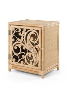 Mesita de Noche de Ratán Antigua Hecha a Mano, Mesa Auxiliar de Madera con Cajón de Almacenamiento de Mimbre Natural - Product Image 4
