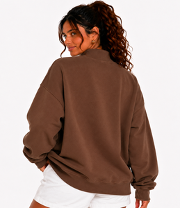 Sweat-shirt à col roulé surdimensionné pour femmes, en coton molletonné, personnalisé, à manches longues, avec logo, pour l'hiver, vente en gros - Product Image 3