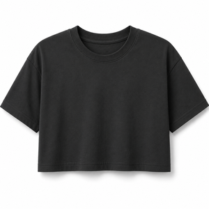 เสื้อครอปท็อปผู้หญิง แขนสั้น คอกลม สีพื้น ผ้าฝ้าย 100% ระบายอากาศ แห้งเร็ว 180 กรัม ทรงเอซิมเมตริก สวมใส่สบายๆ สำหรับฤดูใบไม้ผลิ - Product Image 1