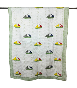 Manta de Algodón Acolchada con Diseño Marino, Borde Verde, para Uso en Casa en Todas las Estaciones - Product Image 3