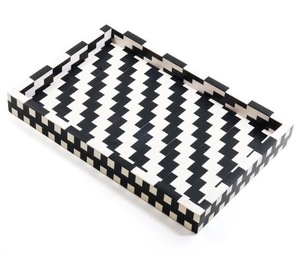 Indian Handcrafted <b>Black</b> White Wood Rectangle Eco-Friendly American Style Best Quality Food Serving Decorative Purpose Tray - Product Image 2