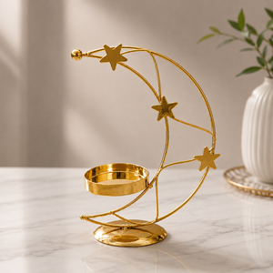 Porte-bougie chauffe-plat de luxe en forme de lune – Support décoratif en métal doré pour bougie, centre de table et article cadeau abordable - Product Image 3
