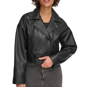 Chaqueta de Motocicleta Negra Personalizada para Hombre, Invierno, Forro de Piel de Oveja, Transpirable, Cierre de Cremallera, Tejido de Lana con Procesamiento de Adhesión - Product Image 6