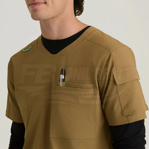 Men Tan <b>Scrub</b> Set Cotton Polyester Woven <b>Uniform</b> With Pockets For Hospital Use Custom Design - Product Image 1