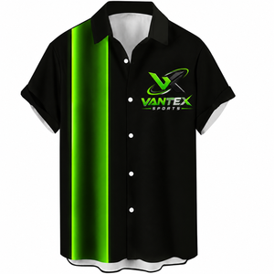Chemise décontractée à manches courtes pour homme Vantex Sports, imprimé floral orange et noir, respirante, en popeline 100% polyester, boutonnage simple - Product Image 3