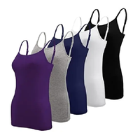 Tank Top Wanita Tanpa Jahitan 4-Pak Warna Solid Katun Spandex Rajutan Pakaian Kasual Putih Abu-abu Biru Hijau