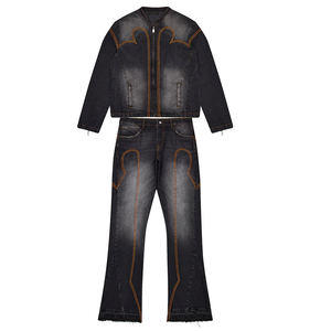 Fabricants de vêtements – Nouvelle collection : Ensemble 2 pièces Y2K en jean baggy, coupe ample, délavé à l'acide, style vintage, 100 % coton biologique, idéal pour l'hiver - Product Image 2