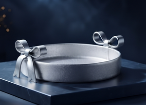 Plateau rond décoratif en aluminium argenté avec nœud, idéal pour les fêtes de Noël et la vaisselle de table – Vente en gros fabricant - Product Image 4