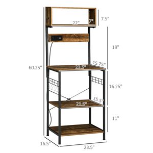 Scaffale multiuso con presa di corrente, porta USB, supporto per microonde, bar per caffè e ripiani regolabili - Product Image 3