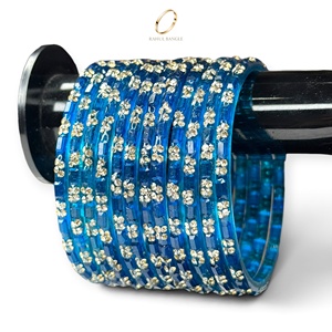 Bracelets de mariée en verre bleu goutte de pluie de style cachemire, ornés de strass et de zircon plaqué or pour femmes, vente en gros - Product Image 1