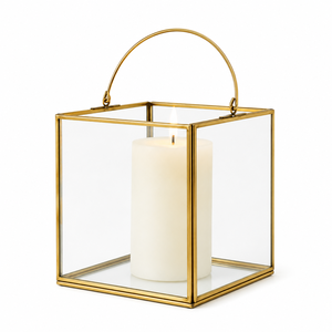 Antique <b>Brass</b> Glass Candle <b>Lantern</b> Vintage Geometric Wedding Table Centerpiece Metal <b>Lantern</b> With Handle For Home Decoration - Product Image 3