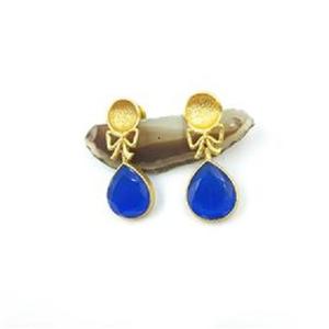 ต่างหูห้อยรูปลูกแพร์ประดับพลอยสีน้ำเงินโมนาลิซาขายส่ง ต่างหูพลอยรูปลูกแพร์ขายส่ง - Product Image 1