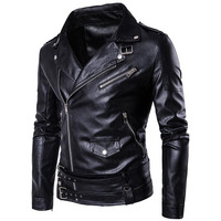 Veste en cuir PU noir pour homme, coupe ajustée, fermeture éclair, col rabattu, design ceinturé, vêtements d'automne et d'hiver, Zipro Industries