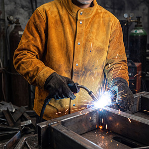 Vestes de soudage en cuir de vachette pleine fleur haute protection, résistantes aux flammes, anti-rayonnement, vêtements de sécurité certifiés CE - Product Image 6