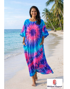 Printed <b>Kaftan</b> Dress Women Loose Fit Elegant Beach Wear Soft Fabric <b>Summer</b> Cover Up Resort Island Wholesale Manufacturing Supply - Product Image 1