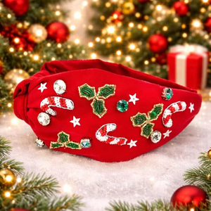 Diadema Acolchada con Pedrería de Bastón de Caramelo Rojo y Azafrán, de Construcción Duradera, para Navidad y Fiestas, Estilo Festivo, ¡Venta Caliente! - Product Image 1