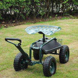 Heavy Duty Garden Storage <b>Cart</b> with 360 Swivel Seat and <b>Tool</b> Tray - Product Image 1