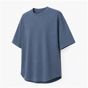 T-shirt Homme Oversize à Manches Courtes et Col Rond en Coton Viscose Bleu Acier avec Ourlet Courbé MTS-OVR-0008 - Product Image 3