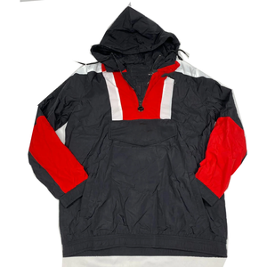 Veste coupe-vent anorak à blocs de couleur, fermeture éclair, imperméable, 100% polyester, noir, blanc, rouge, streetwear d'extérieur, à capuche - Product Image 1