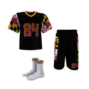 Men's Lacrosse Uniform Full 3-Piece Kit Sublimated Maryland Flag Design Jersey Shorts Crew <b>Sock</b> Set for Training - Product Image 1