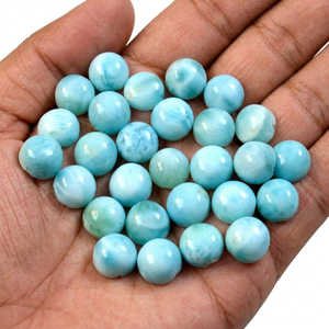 พลอยลาริมาร์ทรงกลมแบบคาโบชอง ขนาด 9 มม. สีน้ำเงินแคริบเบียน สำหรับทำเครื่องประดับ ขายส่งและขายปลีกพลอยทั่วโลก - Product Image 2