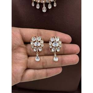 Indian Ethnic Ridhima Moissanite <b>Gold</b> Plated Bridal Choker Necklace <b>Set</b> - Product Image 4