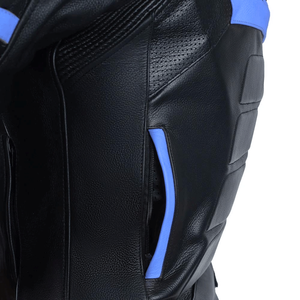 Blouson de moto unisexe en Spandex/Nylon noir et bleu véritable, protections CE, imprimé numérique color block, pour la course - Product Image 4
