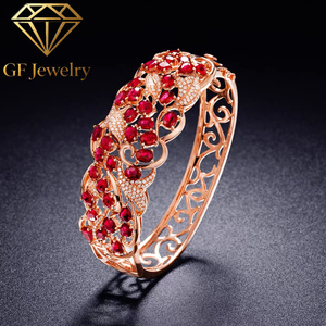 GF Jewelry Women's 18K Yellow Gold Natural Pigeon Blood Red <b>Ruby</b> Bangle Luxury Openwork Bangle Wedding Jewelry - Product Image 4