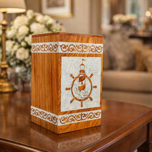 Urne funéraire carrée en bois Antique Creations pour cendres humaines, design Art Déco, écologique, faite à la main, options mariage et Pâques - Product Image 1