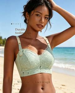 BmamaWire Free <b>Nursing</b> Bra Women Lace Design Front Closure Adjustable Straps <b>Padded</b> Removable Cup Elegant Maternity Bra - Product Image 1