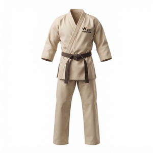 WIZE INTERNATIONAL Karate Gi Beige 100% Algodón Transpirable Uniforme Unisex para Adultos con Logotipo en la Manga Izquierda - Product Image 1