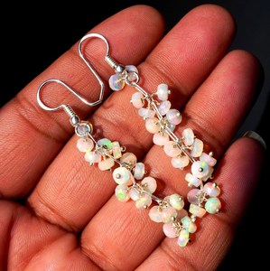 Boucles d'oreilles pendantes HAYAAT GEMS en opale éthiopienne, argent 925, perles cabochon multicolores, design tendance - Product Image 3