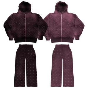 Wholesale Supplier High Quality Summer Casual Solid 100% Cotton Heavyweight Rhinestone Tracksuit Streetwear <b>Sparkling</b> Crystal - Product Image 2