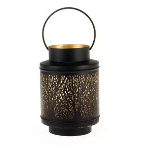 Iron <b>Lantern</b> With Leaf Pattern Black Finish Portable Home Decoration Candle Holder Pierced Metal <b>Hurricane</b> Candle Holder - Product Image 4