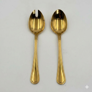 Gold Salad Servers Set of 2 Metal <b>Serving</b> <b>Spoon</b> and Fork Long Handle Elegant Design for Dining Table Use - Product Image 3