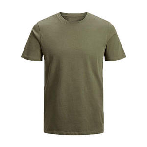 T-shirt en coton vert olive pour homme, manches courtes, col rond, coupe classique, décontracté, couleur unie, jersey tricoté, teinture unie - Product Image 1