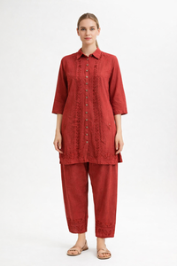 Women's Viscose Embroidered Collar Cord Set Two Pieces Casual Shirt Top and <b>Pants</b> Manufacturer - Product Image 4