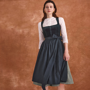 Dirndl OEM/ODM, nouvelle tenue européenne avec corsage en velours côtelé et tablier en lin, robe courte Dirndl, tenue pour l'Oktoberfest, festival bavarois - Product Image 4