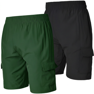Shorts pour hommes, taille élastique, séchage rapide, couleur unie, style bermuda, décontractés, en polyester tissé - Product Image 3
