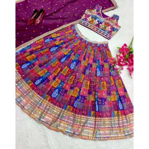 Ensemble Lehenga Choli et Dupatta en Chiffon Style Bohème de Créateur, Tenue de Soirée avec Impression Numérique - Product Image 3