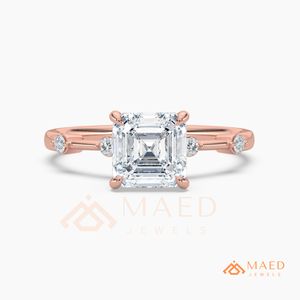 Elegant Asscher Cut Diamond <b>Ring</b> in 14kt Rose Gold – <b>Dainty</b> Bezel-Set Accent Band - Product Image 4