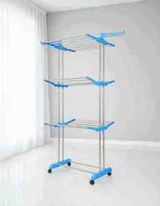 High Capacity Stainless Steel 24 Pipe <b>Drying</b> Tower Silver Three Tier Rolling Laundry Stand Flexible <b>Clothes</b> Hanger - Product Image 1