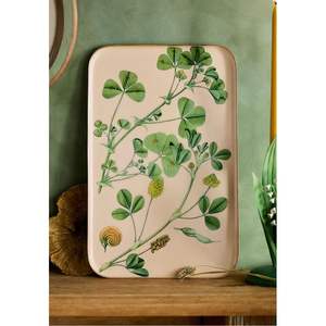 Plateau de service luxueux en émail botanique, motif trèfle vintage, plateau décoratif en métal pour la décoration intérieure, mariage, table basse, cadeau - Product Image 1